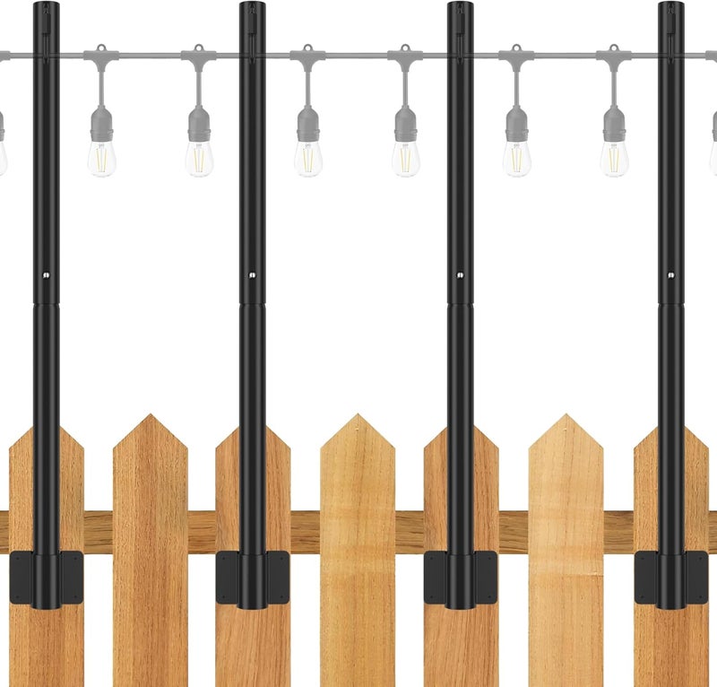 Suchtale 4 Pack 2.8 FT Outdoor String Light Poles, Suspension Fence Post Extender with Clip and Bracket, Deck String Lights Hangers, Wall Mounting Stand for Patio Garden Christmas Wedding Party,Black - Image 1